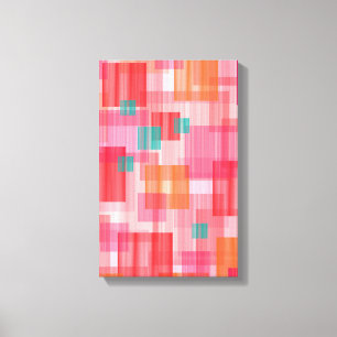 Abstrakt Red rosa teal Geometric Squares Mönster Canvastryck