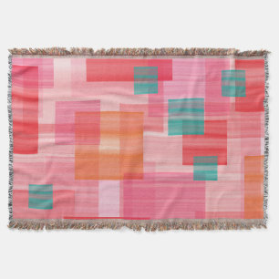 Abstrakt Red rosa teal Geometric Squares Mönster Filt
