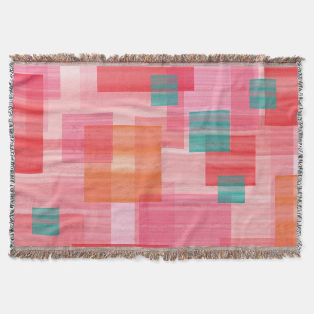 Abstrakt Red rosa teal Geometric Squares Mönster Filt (Framsidan)