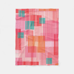 Abstrakt Red rosa teal Geometric Squares Mönster Fleecefilt