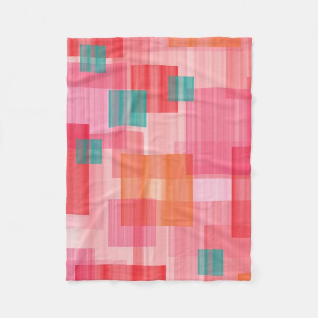 Abstrakt Red rosa teal Geometric Squares Mönster Fleecefilt (Framsidan)