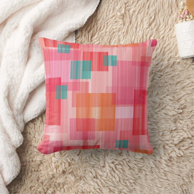 Abstrakt Red rosa teal Geometric Squares Mönster Kudde (Filt)