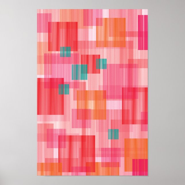 Abstrakt Red rosa teal Geometric Squares Mönster Poster (Framsidan)