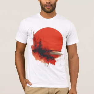 Abstrakt Red Sol med Geometric och Bläck Splatter T Shirt
