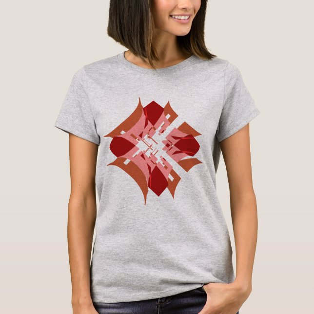 Abstrakt Red Tan Rosa Diamond Blommigt, popup-utse T Shirt (Framsida)