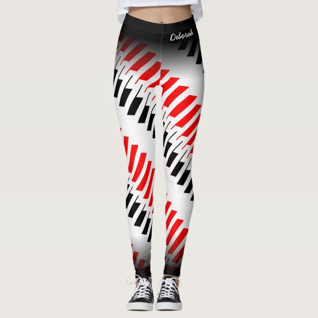 Abstrakt Red White och Black Mönster med Namn Leggings (Framsida)