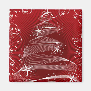 Abstrakt Red X'mas Träd och Swirls Helgdag Magnet