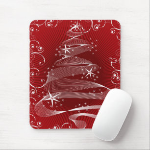 Abstrakt Red X'mas Träd & Swirls Mousepad Musmatta