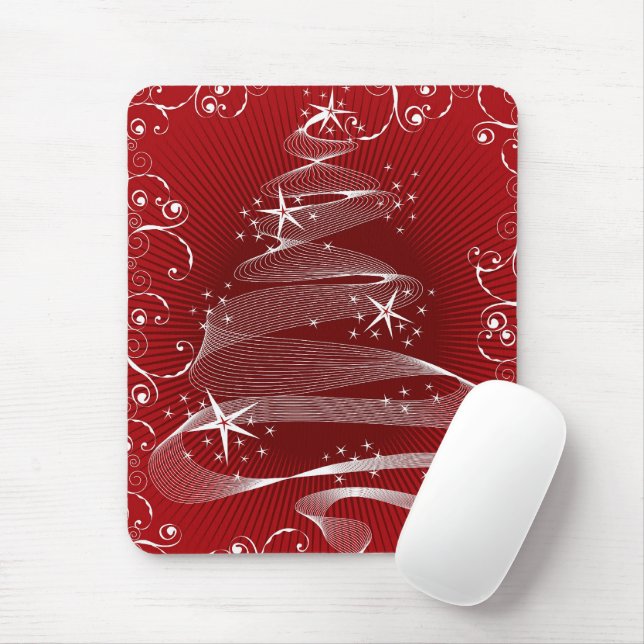 Abstrakt Red X'mas Träd & Swirls Mousepad Musmatta (Med mus)