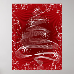 Abstrakt Red X'mas Träd & Swirls Poster