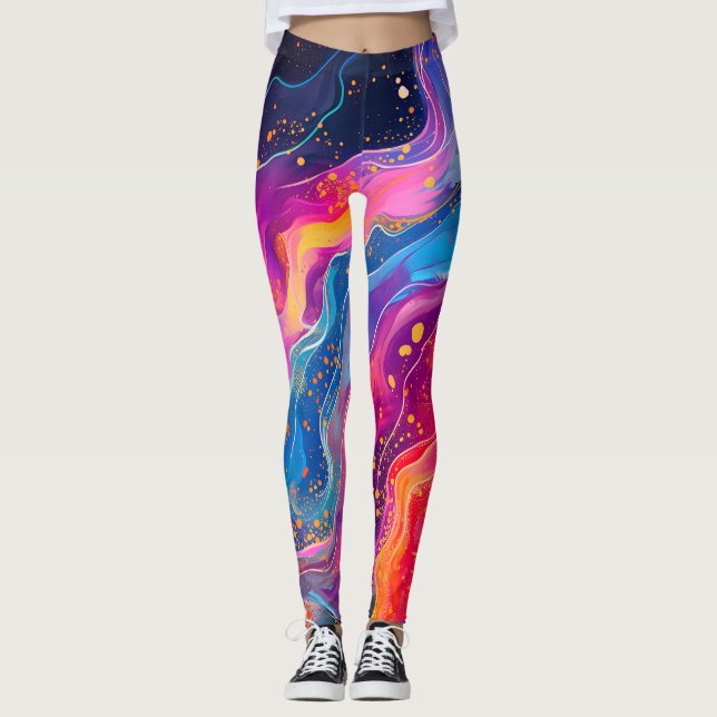 Abstrakt Regnbåge Cosmic Stänk Design Kvinnor i Leggings (Framsida)