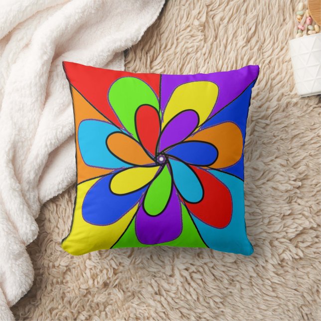 Abstrakt regnbåge, färgad blomma Dekorativ kudde (Filt)