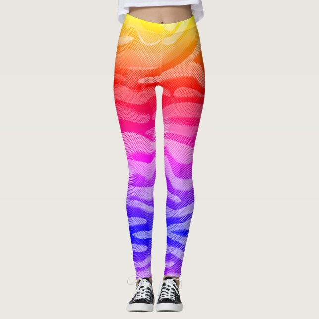 Abstrakt Regnbåge Gult, rött, Rosa, blåskinn Leggings (Framsida)