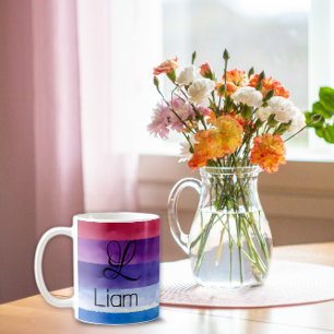 Abstrakt regnbåge namn inledande monogram kaffe mu kaffemugg