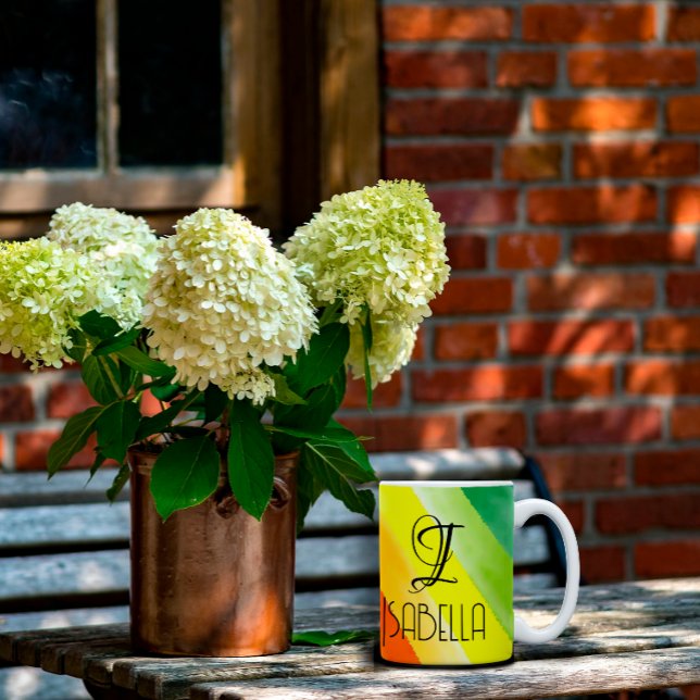 Abstrakt regnbåge namn monogram kaffemugg (Skapare uppladdad)