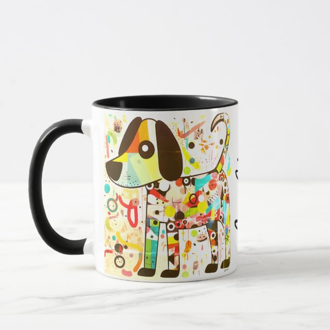 Abstrakt regnbåge Pop Art Hund - Whimsisk geometri Mugg (Vänster)