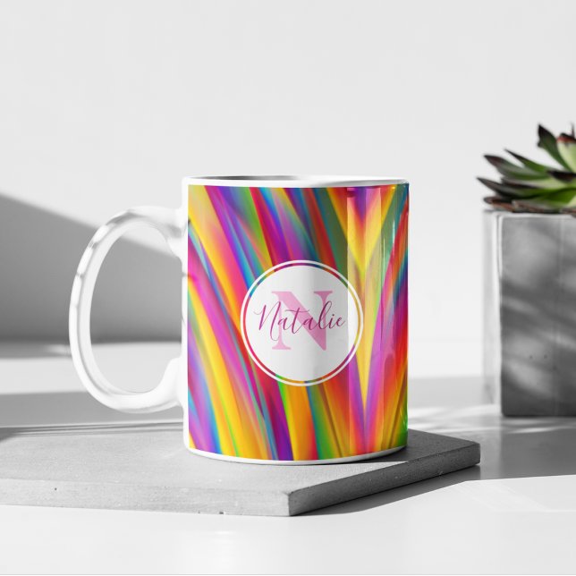 Abstrakt Regnbåggradient Monogram Namn Kaffemugg (Skapare uppladdad)