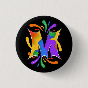 Abstrakt regnbågsbokstav M monogram Knapp