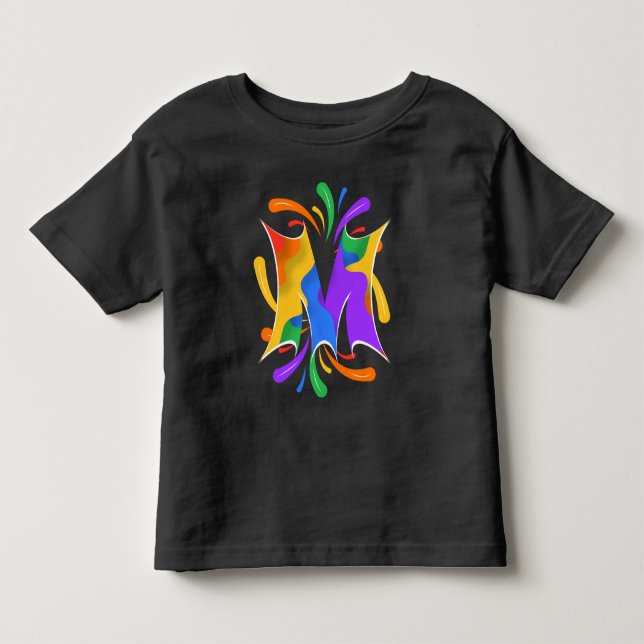 Abstrakt regnbågsbokstav M monogram T Shirt (Framsida)
