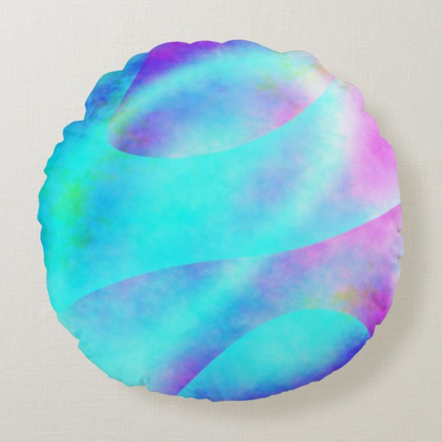 Abstrakt Regnbågsströmning Rand design Rund Kudde (Framsidan)