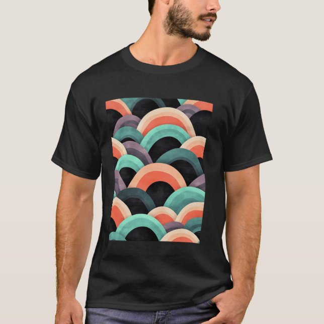 Abstrakt Regnbågsvågor Modern Designkonst T Shirt (Framsida)