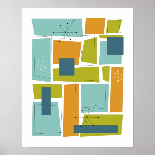 Abstrakt Rektangles Turcos Grönt Mid Century Poster (Framsidan)