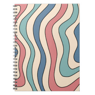 Abstrakt Retro 70s Marble Blue Groovy Mönster Anteckningsbok