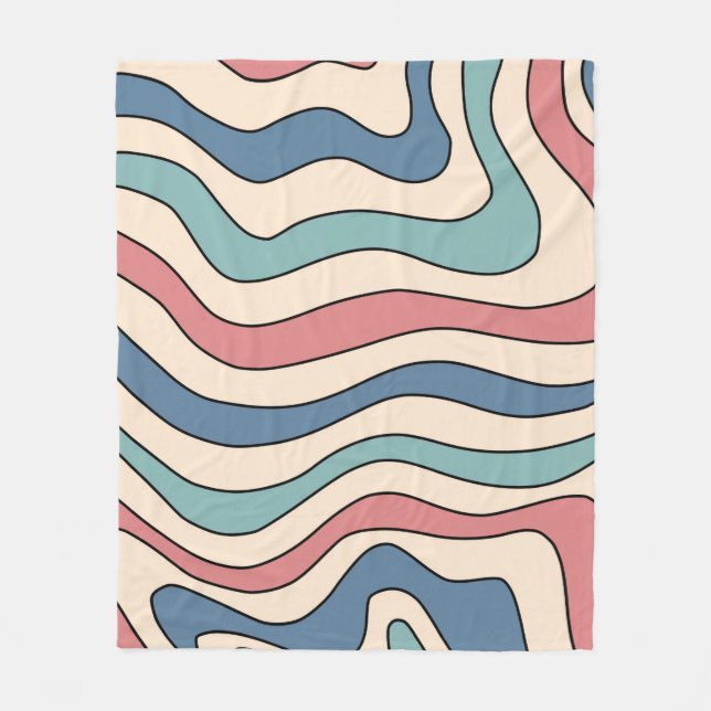 Abstrakt Retro 70s Marble Blue Groovy Mönster Fleecefilt (Framsidan)