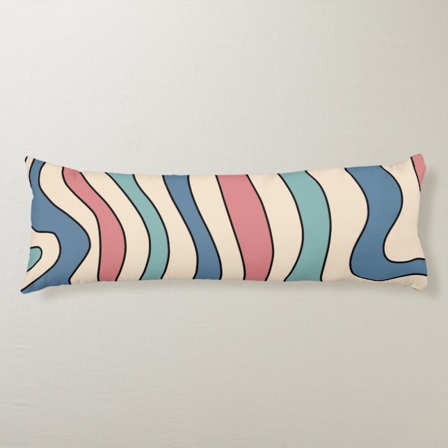 Abstrakt Retro 70s Marble Blue Groovy Mönster Kroppskudde (Framsidan)