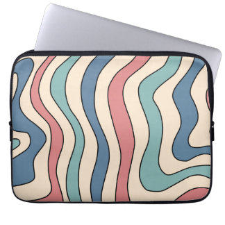 Abstrakt Retro 70s Marble Blue Groovy Mönster Laptop Fodral