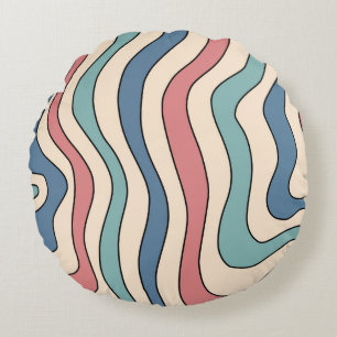 Abstrakt Retro 70s Marble Blue Groovy Mönster Rund Kudde
