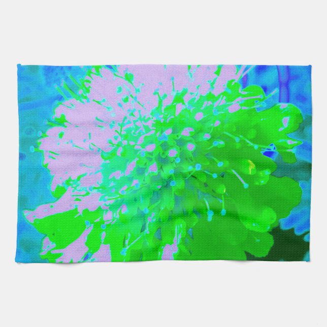 Abstrakt Retro Blomma i Lavendel och Limegrön Kökshandduk (Horisontell)