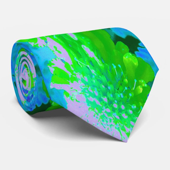 Abstrakt Retro Blomma i Lavendel och Limegrön Slips (Rullad)