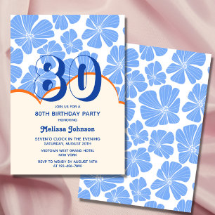 Abstrakt Retro Blue Chamomile Flower Birthday Inbjudningar