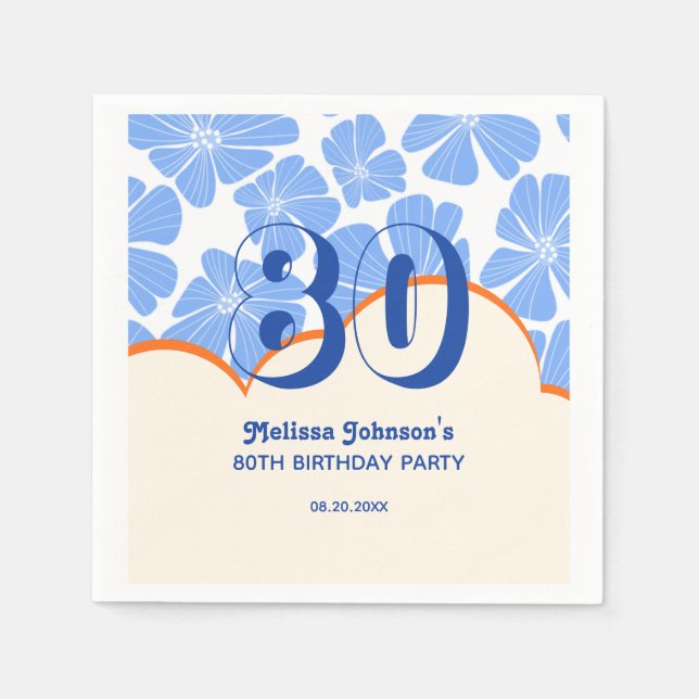 Abstrakt Retro Blue Chamomile Flower Birthday Pappersservett (Framsidan)