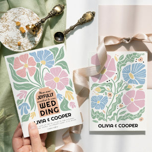 Abstrakt Retro Boho Chic Colorful Blommigt Bröllop Inbjudningar