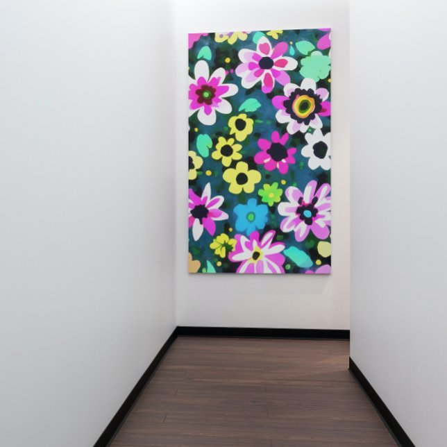 Abstrakt Retro Boho Vår blommor Viva Magenta Canvastryck (Skapare uppladdad)