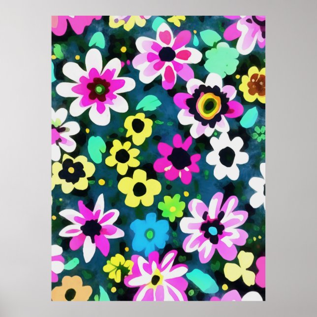 Abstrakt Retro Boho Vår blommor Viva Magenta Poster (Framsidan)