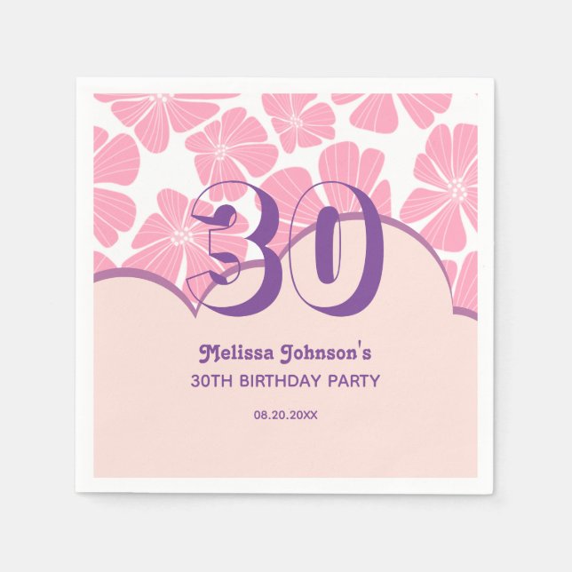 Abstrakt Retro Carnation Rosa Chamomile Birthday Pappersservett (Framsidan)