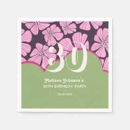 Abstrakt Retro Chamomile Blommigt Grönt Birthday Pappersservett