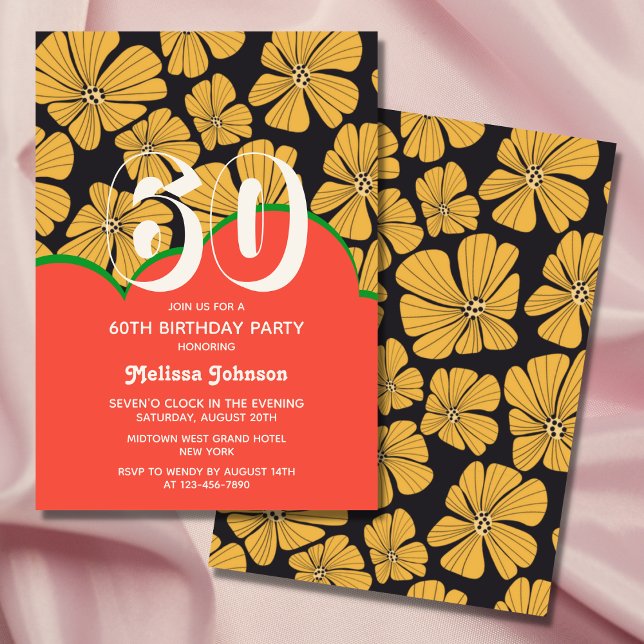 Abstrakt Retro Chamomile Blommigt Gult Birthday Inbjudningar (Skapare uppladdad)