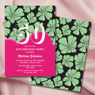 Abstrakt Retro Chamomile Blommigt Rosa Birthday Inbjudningar