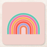 Abstrakt Retro Colorful Rainbow Underlägg Papper Kvadrat<br><div class="desc">Regnbåge - Retro Colorful Rainbow - Colorful Abstrakt Arches - Peachy / Beige Background.</div>