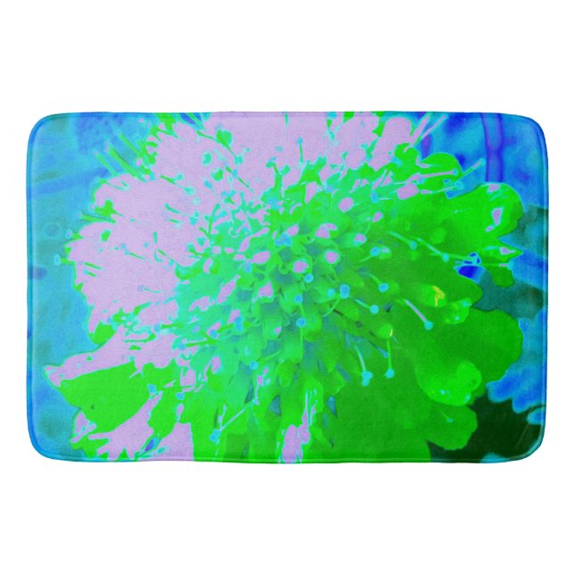 Abstrakt Retro Flower i Lavender and Lime Green Badrumsmatta (Framsidan)
