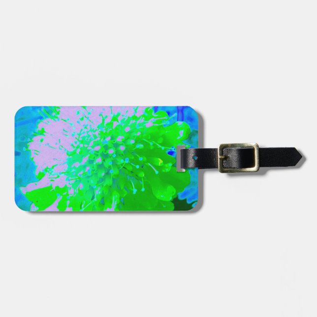 Abstrakt Retro Flower i Lavender and Lime Green Bagagebricka (Horisontell Framsida)