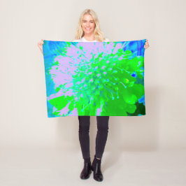 Abstrakt Retro Flower i Lavender and Lime Green Fleecefilt
