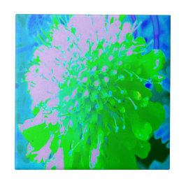 Abstrakt Retro Flower i Lavender and Lime Green Kakelplatta