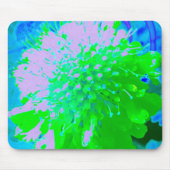Abstrakt Retro Flower i Lavender and Lime Green Musmatta (Framsidan)