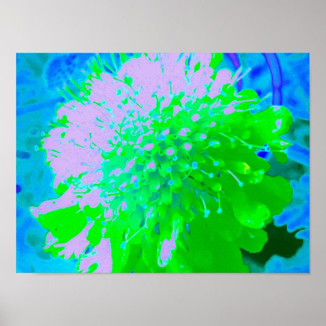 Abstrakt Retro Flower i Lavender and Lime Green Poster (Framsidan)