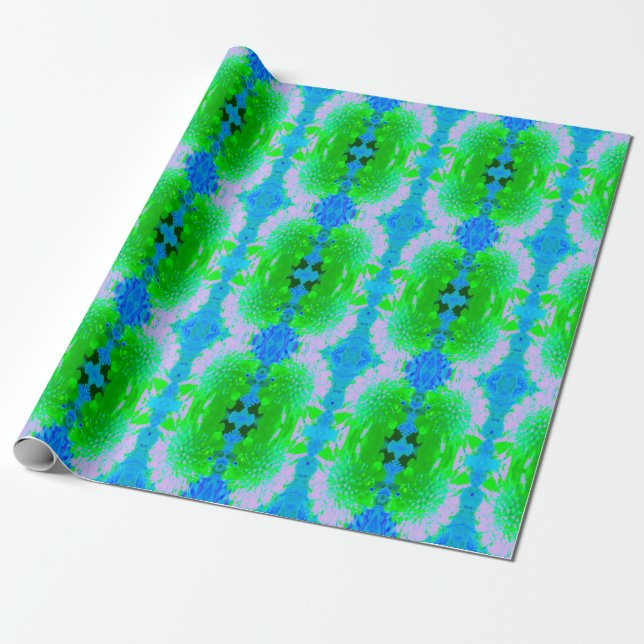 Abstrakt Retro Flower i Lavender and Lime Green Presentpapper (Utrullad)